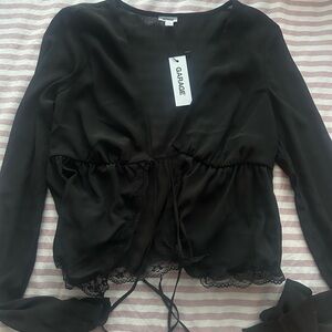 Garage Black Women's Lace Trimmed Fly Away Top